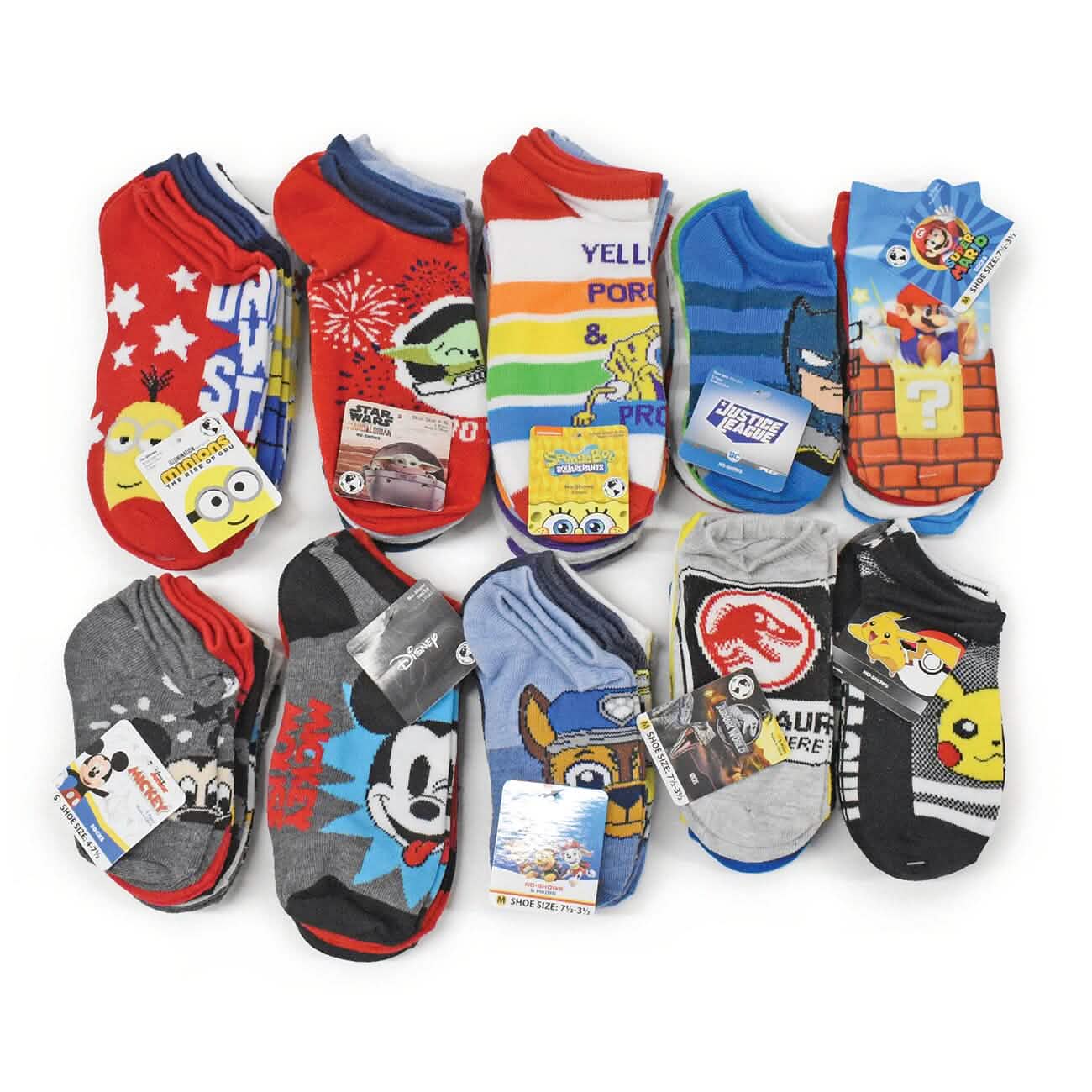 20-Pair: Licensed Assorted Kids' No-Show Socks