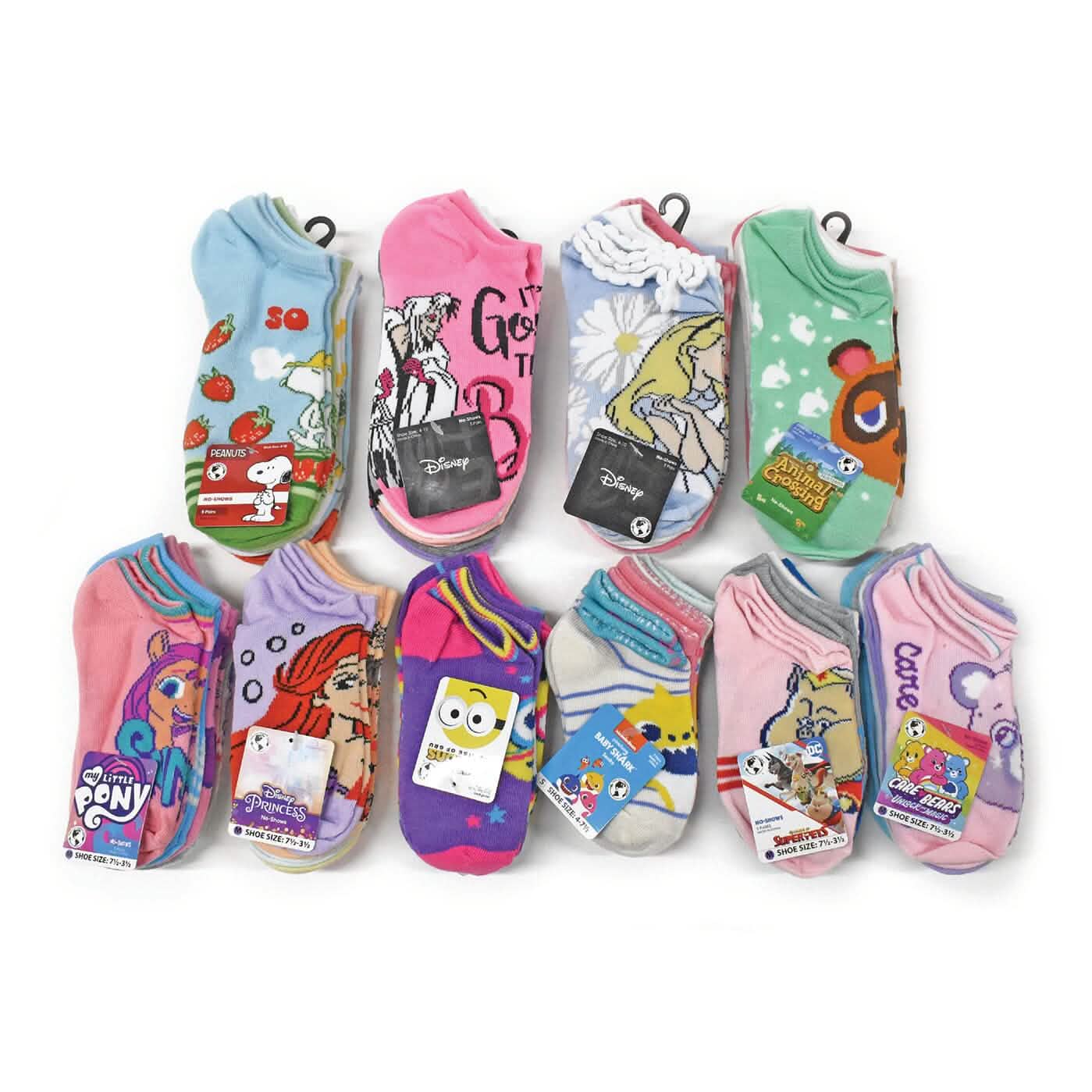 20-Pair: Licensed Assorted Kids' No-Show Socks