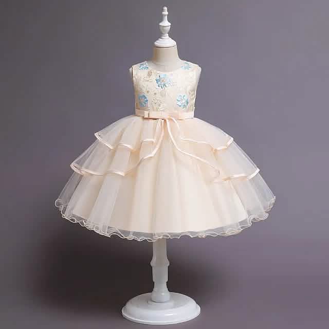 Girls' Patchwork Mesh Bow Party Dress