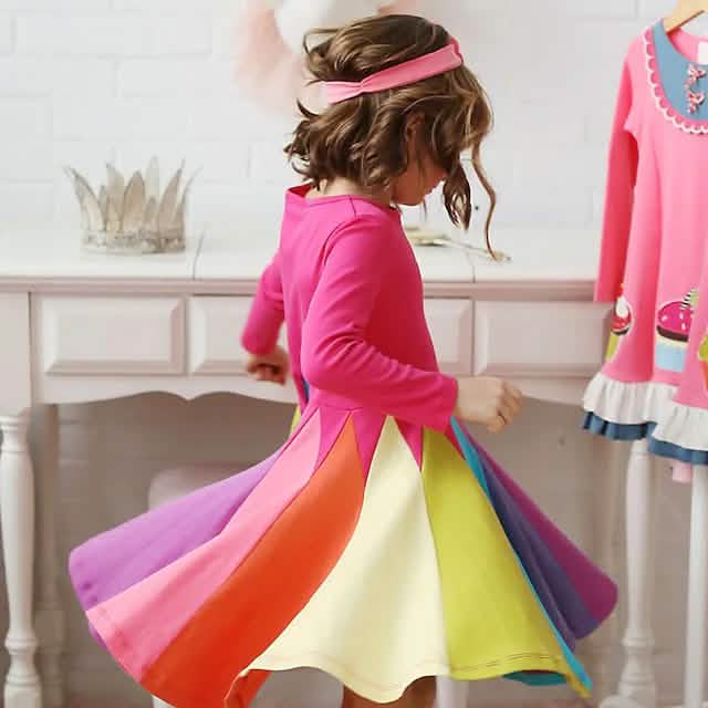Girls' Rainbow Casual Dress