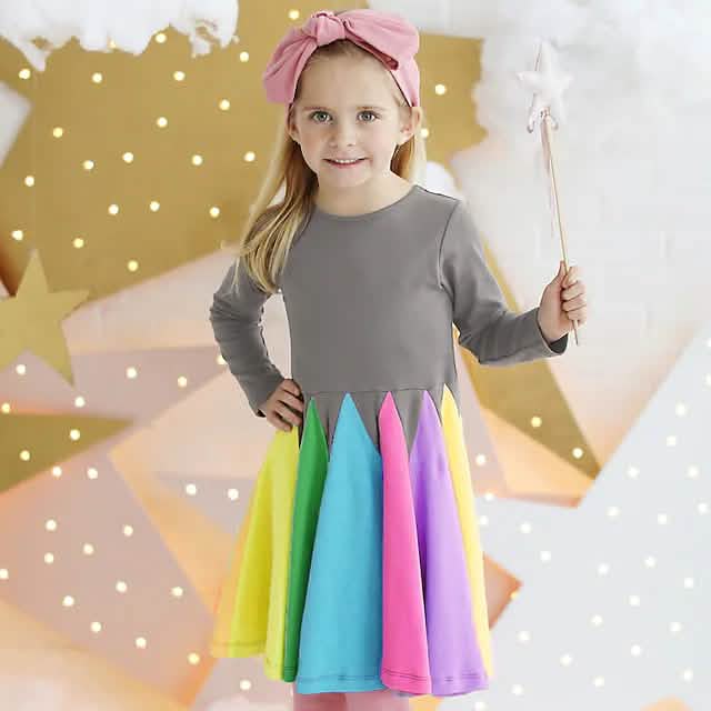 Girls' Rainbow Casual Dress