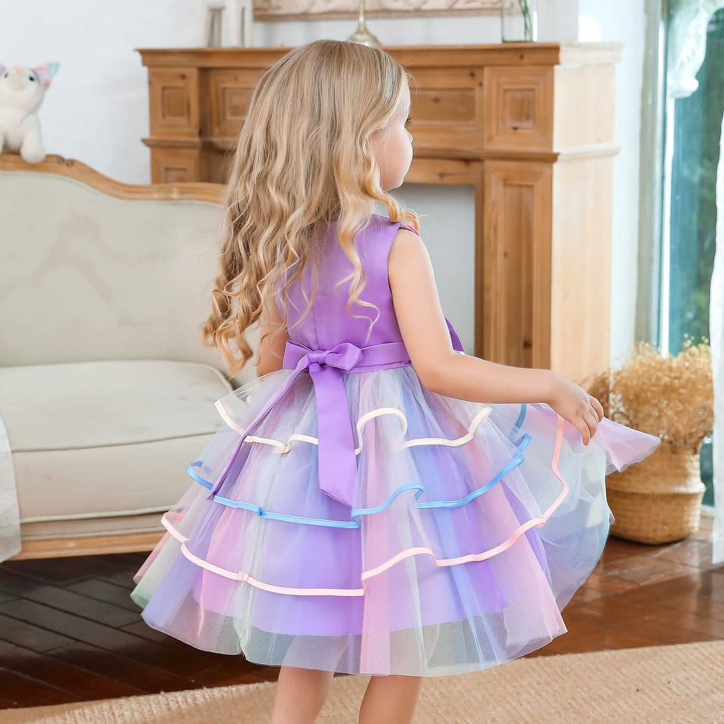 Girl's Rainbow Tulle Lace Dress