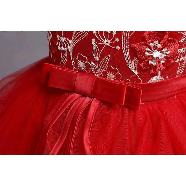 Girls' Patchwork Mesh Bow Party Dress