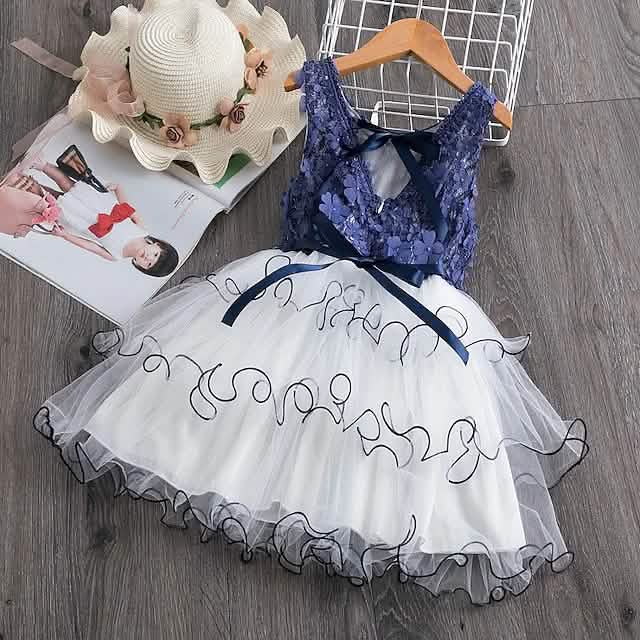 Girls' Ruffle Mesh Embroidered Dress