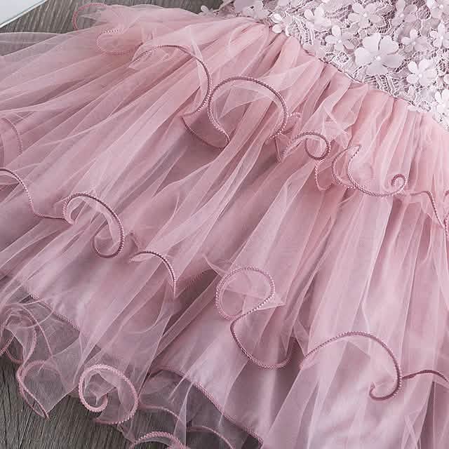 Girls' Ruffle Mesh Embroidered Dress
