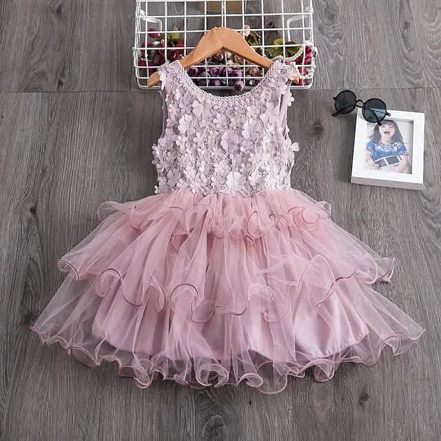 Girls' Ruffle Mesh Embroidered Dress
