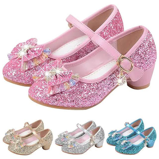 Girls'Heels Party Mary Jane Basic Pump Dress Crystal Bowknot