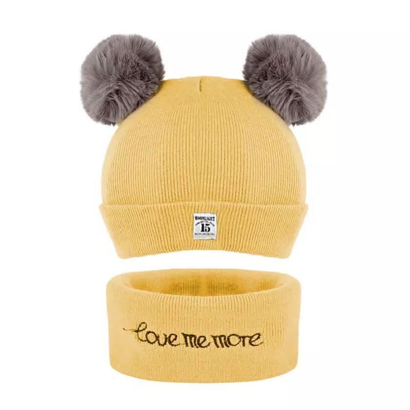 Infant Baby Winter Warm Knit Bobble Beanie Hat with Scarf Set